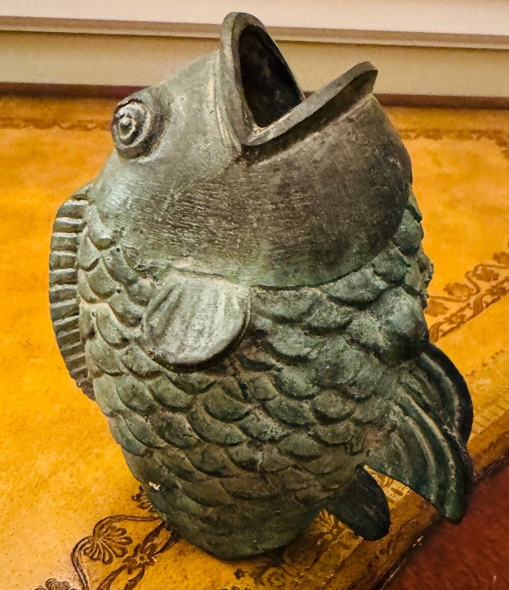Vintage Bronze Carp Koi Fish Sculpture Statue Vase